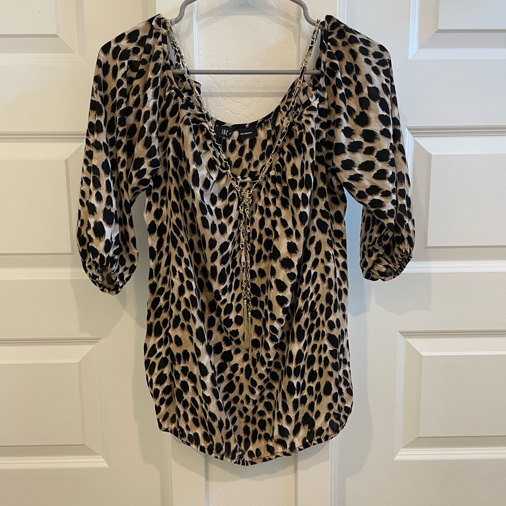 INC leopard print top with gold straps